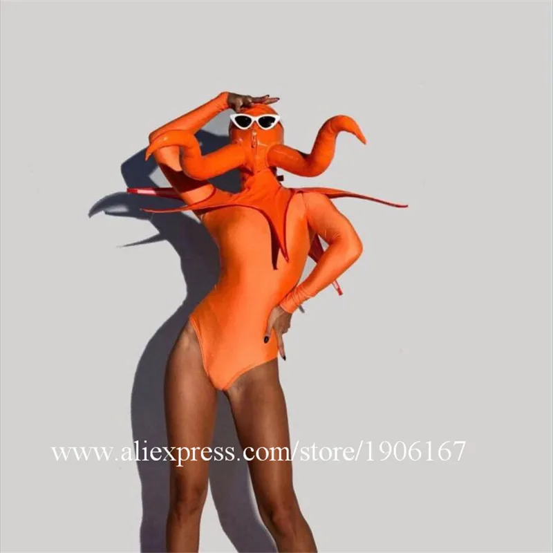 Nightclub Bar Female Singer Dance Team Halloween Event Fluorescent Horns Funny Siamese Costumes4