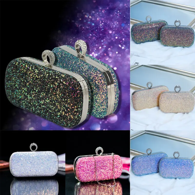  Women Sequin Glitter Evening Clutch Bag Ladies Sparkly Design Wedding Party Shiny Handbag Prom Crys - 4000232166175