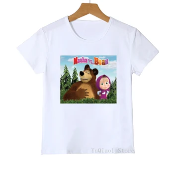 

Harajuku cartoon Masha and bear print unisex tshirt cute summer top for boys girls graphic t shirts children’s clothes t-shirts