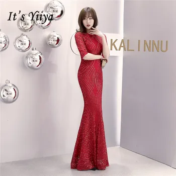 

Sequin Evening Gown It's Yiiya DX338 O-Neck Floor-Length Mermaid Evening Dress 2020 Half Sleeve Zipper Special Occasion Dresses