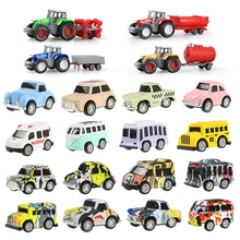12 Styles Mini Diecast Car Alloy Pull Back Vehicles Model Toy Engineering Truck Taxi Bus Toys Car For Boy Kids Collection Gift
