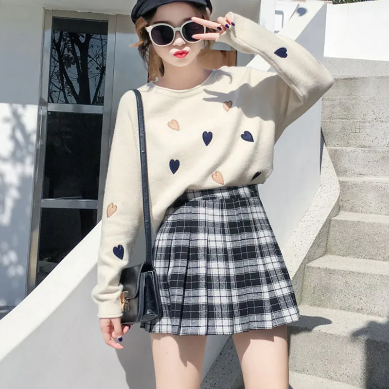 Women A-Line Empire Pleated Skirt Ladies Plaid Mini Harajuku Skirt Autumn Winter Female Above Knee Casual Sweet Kawaii Skirts