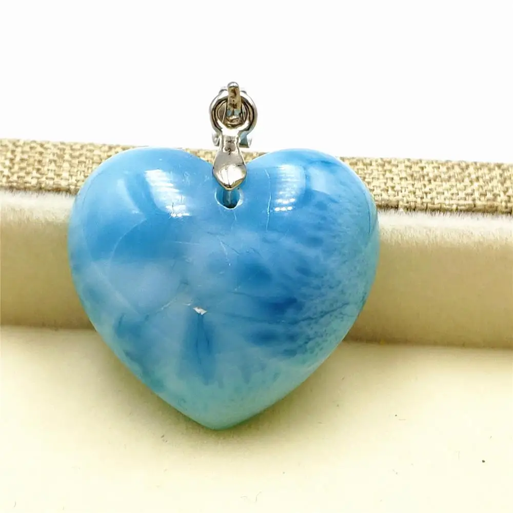 

Top Natural Blue Larimar Gemstone Women Pendant 24x22x9mm Heart Love Gift Water Pattern Water Drop Shape AAAAA