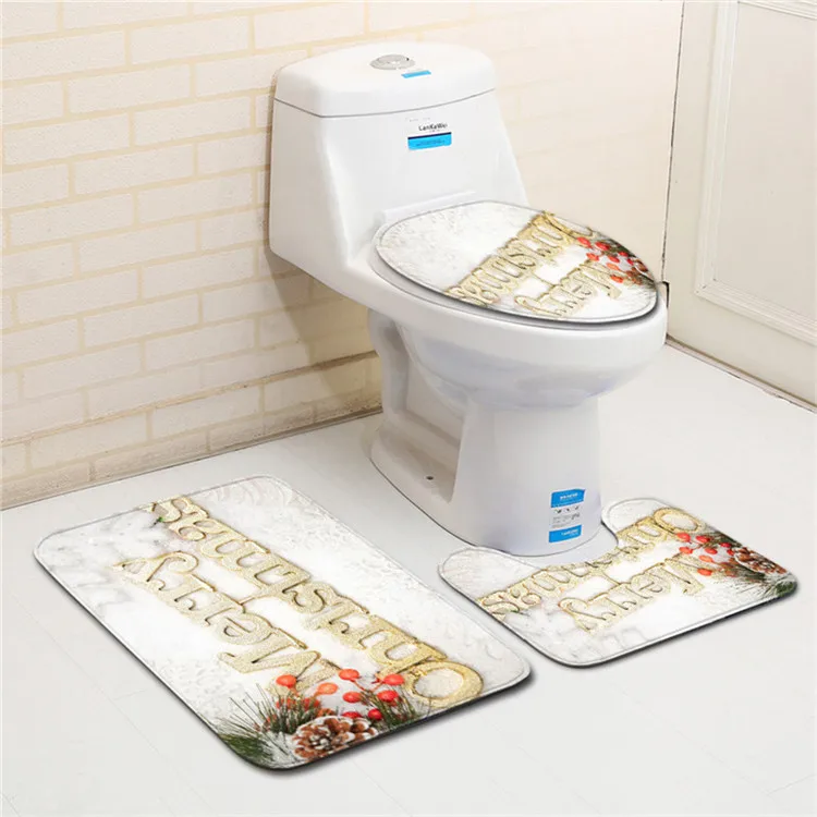 Free Shipping 3Pcs/set Merry Christmas Bathroom Carpet Set Dywaniki Lazienkow Bath Mats Rug Tapete Banheiro Tapis Salle De Bain