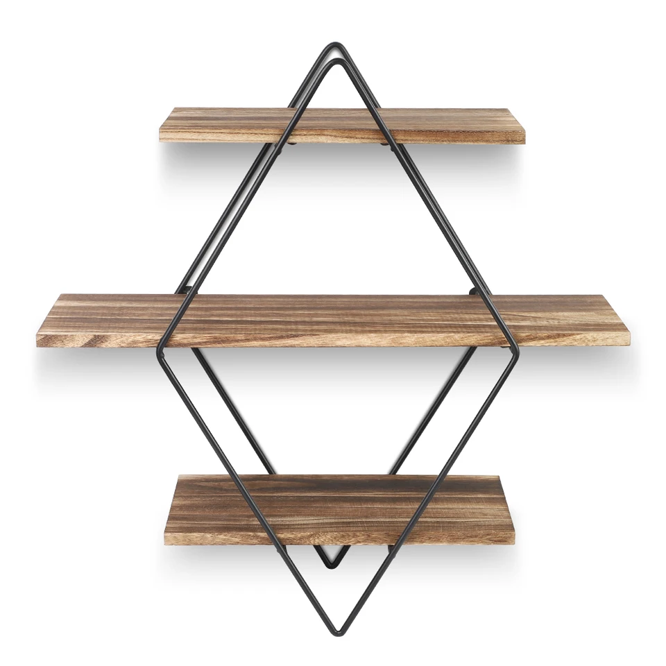 Rustic Wood Wall Shelves Hanging Geometric Vintage Style Floating Metal Wall Mounted Shelves For Living Room Bedroom Decoration Aliexpress