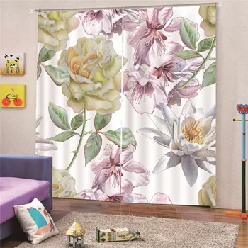 

Flower Blackout Printed Curtains Drapes Kid for Living Room Tulle On The Window Kitchen Bedroom in 100% Polyester Modern