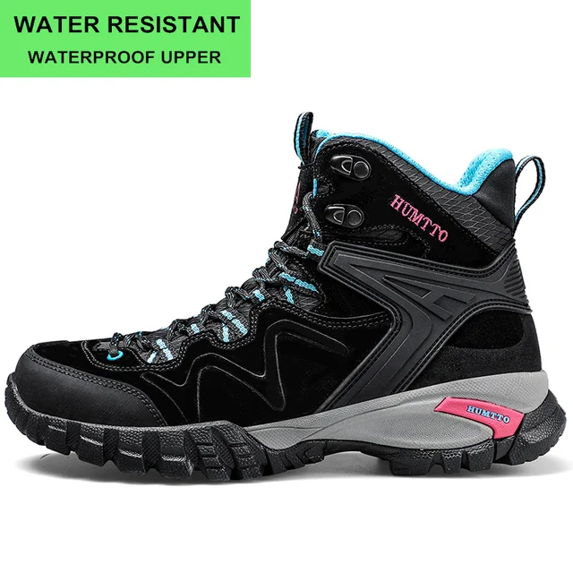 HUMTTO Woman Hiking Shoes Outdoor Mountain Camping Waterproof Sneakers for Women Leather Sport Hunting Climbing Trekking Boots Black 210350B