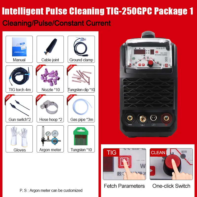 TIG-250GPC PACKAGE 1 ANDELI умный портативный однофазный инвертор постоянного тока Импульсная Tig сварка точечная Сварка Tig сварочный аппарат Интеллектуальный Tig сварочный аппарат - Цвет: TIG-250GPC PACKAGE 1