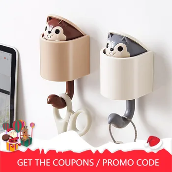 

Hide-and-seek Squirrel-Hook Stickable and Mountable for Door Key Umbrella Coat Hat Cap Cellphone Home Decor Wall Organization