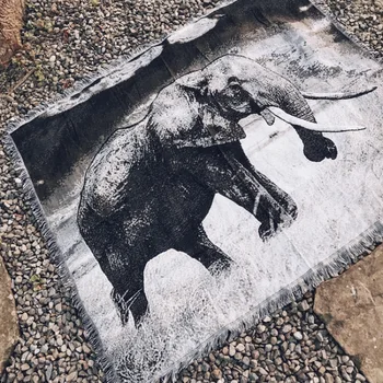

Aggcual Black and White Animal Elephant Sofa Blanket Decorative Personality Nordic throw blanket for bed Creativity Tapestry rug