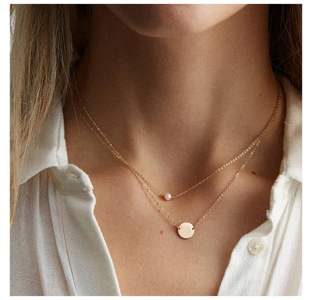 Female Necklace Bead-Chain Rose-Gold Silver-Color Jewelry Romantic Visunion Trendy Round-Disc