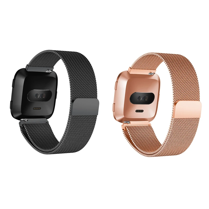 2 шт ремешок из нержавеющей стали для Fitbit Versa, ремешок для спортивных часов, сменный Миланский ремешок с магнитной застежкой, ремешок для наручных часов, розовое золото и