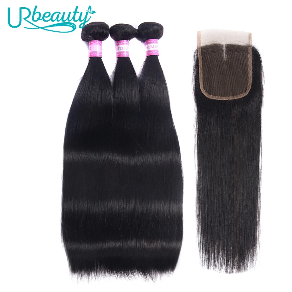 

UR Beauty Straight Hair Bundles with Closure Brazilian Hair Weave Bundles With Closure Remy Human Hair Bundles With Closure