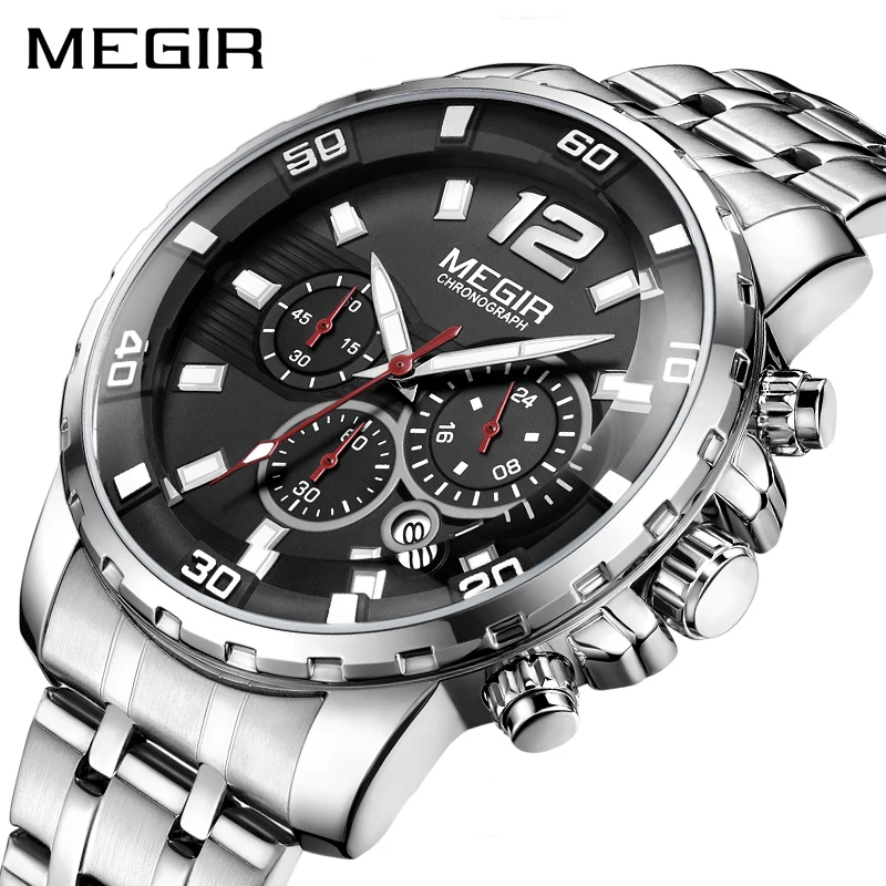 

MEGIR Luxury Business Wrist Watch Men Brand Stainless Steel Chronograph Quartz Mens Watches Clock Hour Time Relogio Masculino