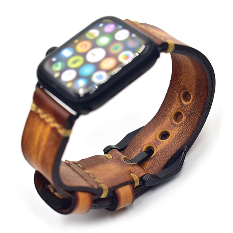 

Onthelevel Leather Strap For Apple Watch 4 Band 42mm 38mm iWatch Bands 44mm 40mm Double Layer Leather Hidden Buckle Belt #E