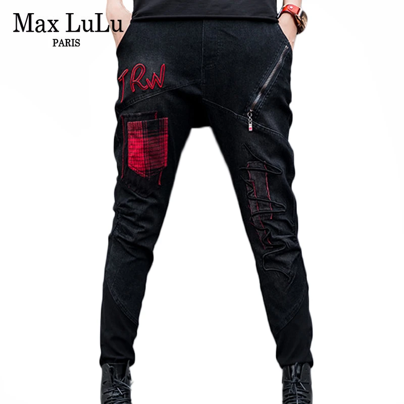 

Max LuLu Autumn Fashion Korean Designer Ladies Denim Trousers Womens Embroidery Vintage Jeans Punk Zipper Harem Pants Plus Size