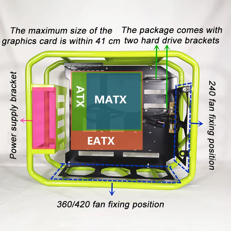 ATX EATX PC 케이스 데스크탑 데스크 박스 컴퓨터 게이머 수직 인클로저 CPU 드라이브 베이 투명 마더 보드 용 수냉