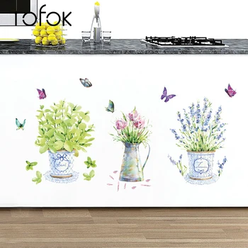 

Tofok Watercolor Butterfly Bouquet DIY Wall Sticker Self-adhesive Kitchen Cabinet Decals Living Room Door Window Decor Wallpaper