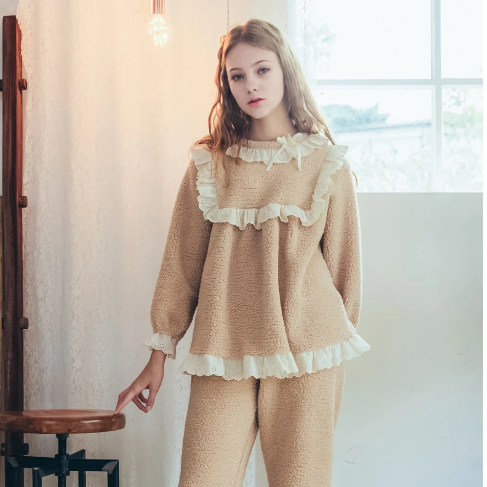 

New Women Pajamas Long-sleeve Christmas Pajamas Cute Pajamas Homewear Solid Sleepwear Mujer Home Clothes for Adult Winter