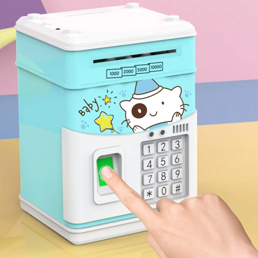 

Simulation Fingerprint Sensor Children Piggy Bank Cartoon ATM Password Box Automatic Roll Money Piggy Bank Creative Gift Toy