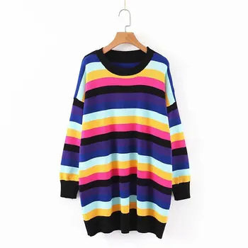 

Hot sale The European and American fashion stripe long sweater XL52-2047