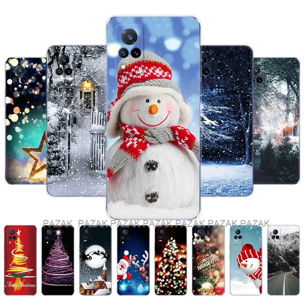 Per Vivo V21 Custodia Per Vivo V21E 4G Cover Posteriore Per Telefono Per Vivo V21E Vivo V21 4G 5G Borsa In Silicone Inverno Natale Albero Di Neve Capo