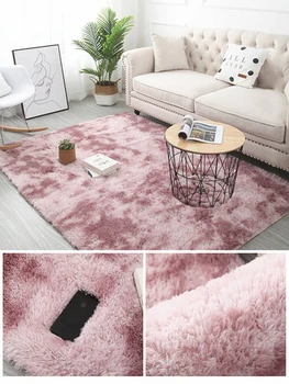 

Pink carpet living room decoration with fluffy square rug faux fur rug children's room bedroom plush rug furry rug modern mat
