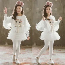 Зимний комплект одежды для девочек, детский белый пуловер с рисунком кота, свитер+ Вязаные леггинсы, комплекты, весенние рыцарские костюмы принцессы