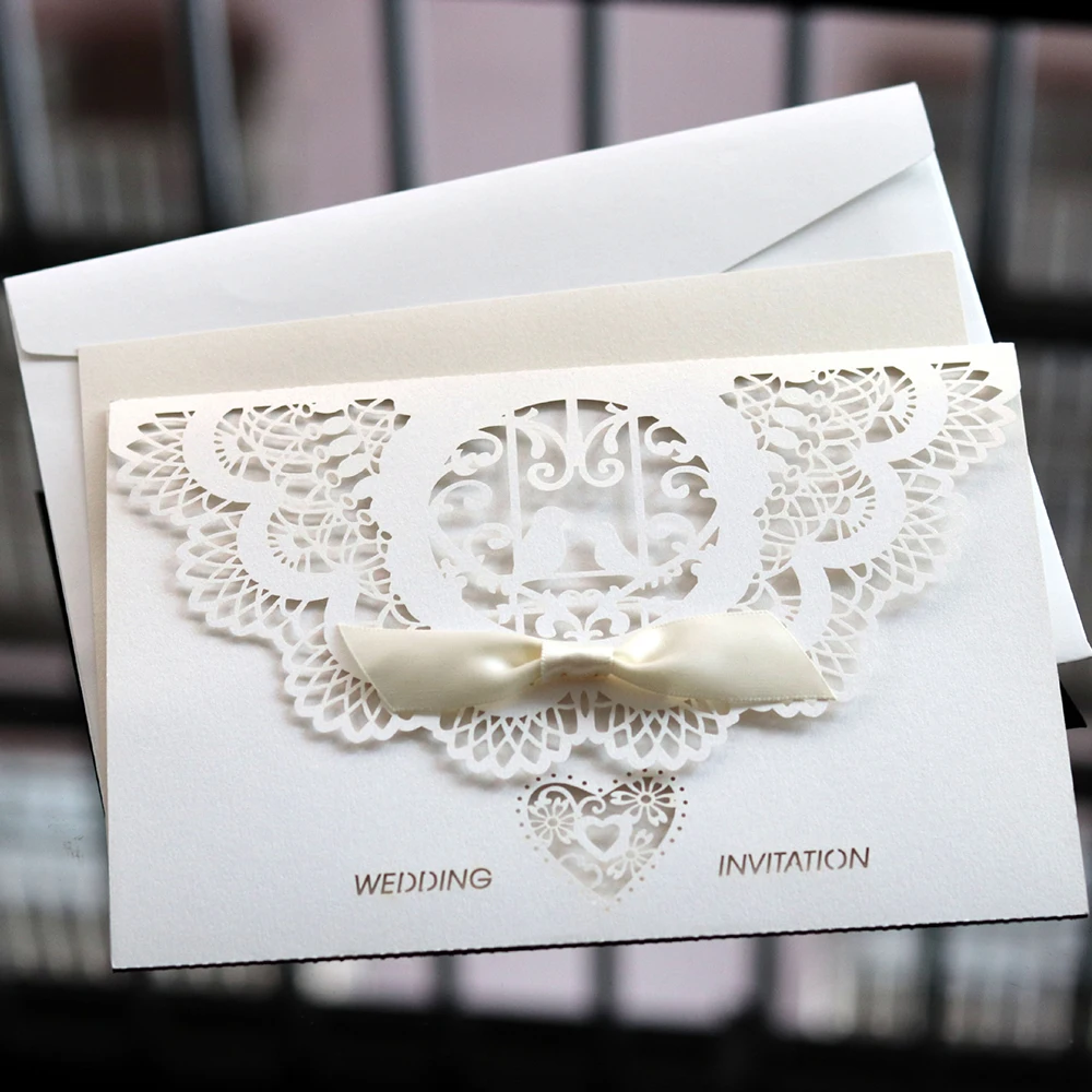  20pcs Wedding Invitations Lace Pattern Cards Laser Cut Paper Cards Announcement Greeting Postcards  - 4.00044E+12