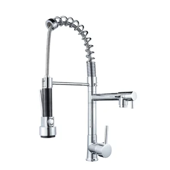 360 Rotation Brass Basin Kitchen Faucet Vessel Sink Mixer Tap Spring Dual Swivel Spouts Sink Mixer Bathroom Faucets Hot Cold hot sale new pull out spring kitchen faucet chrome brass vessel sink mixer tap dual sprayer swivel spout hot and cold mixer tap