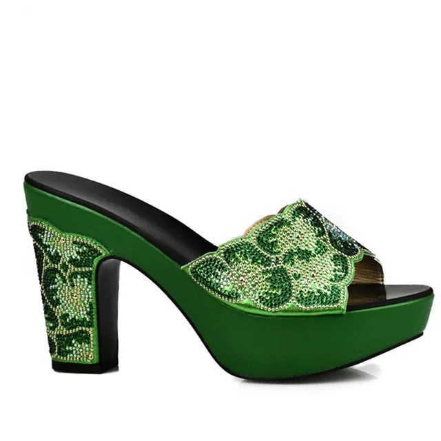Комплект из обуви и сумки черного цвета на каблуке; Итальянская обувь с сумочкой в комплекте; вечерние туфли и сумочка в африканском стиле высокого качества - Цвет: Green  shoes  only