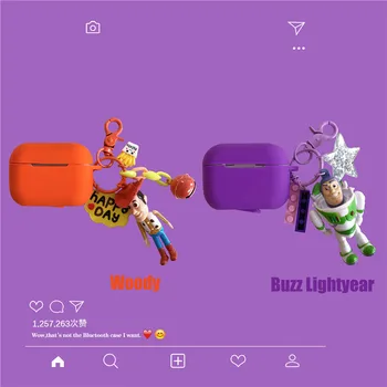 

3D Cute Cartoon Toy Buzz Lightyear Keychain Wireless charging Earphone soft Case For Airpods pro 3 Accessories Bluetooth cover