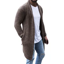 Мужской свитер миди с длинными рукавами, однотонный вязаный кардиган с карманами, осень, мужская верхняя одежда, холодная блузка, куртка, плюс размер
