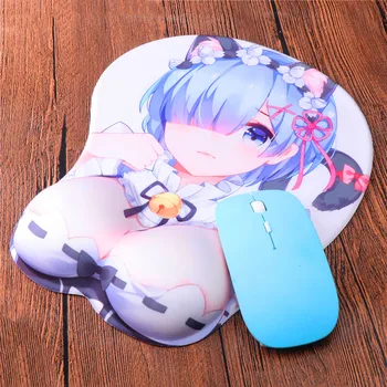 

Japan Anime Rem Wrist Rest Mouse pad Gamer 3D Sexy Girl Large Kawaii Mousepad Soft Chest Otaku Silicone Computer Laptop Desk Pad