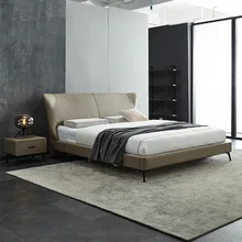 Кожаная кровать в скандинавском стиле, Современная Минималистичная спальня, двуспальная кровать, 1,8 м, маленькая квартира, мягкая кровать, свадебная кровать, спальня, мебель