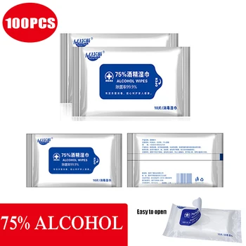 

100 Pcs Alcohol Wet Wipe Disposable Alcohol Disinfection Cotton Pads Non-woven Sanitized Wipes Wash Hands Skin Cleaning Care