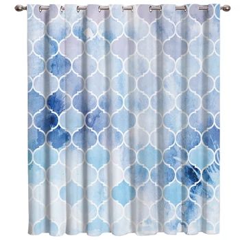 

Moroccan Blue Geometry European style Curtains for Windows Drapes Modern Printing Curtain For Living Room Bedroom