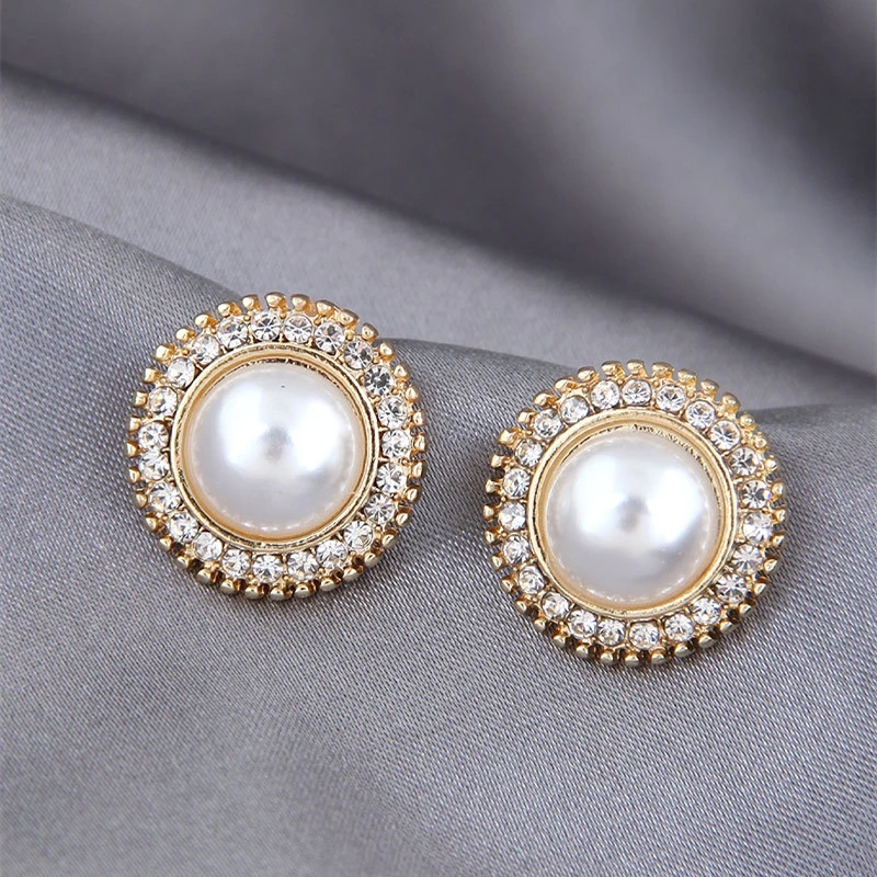 ImitationPearlStudEarringforWomenNewTrendClassicBlingCrystal