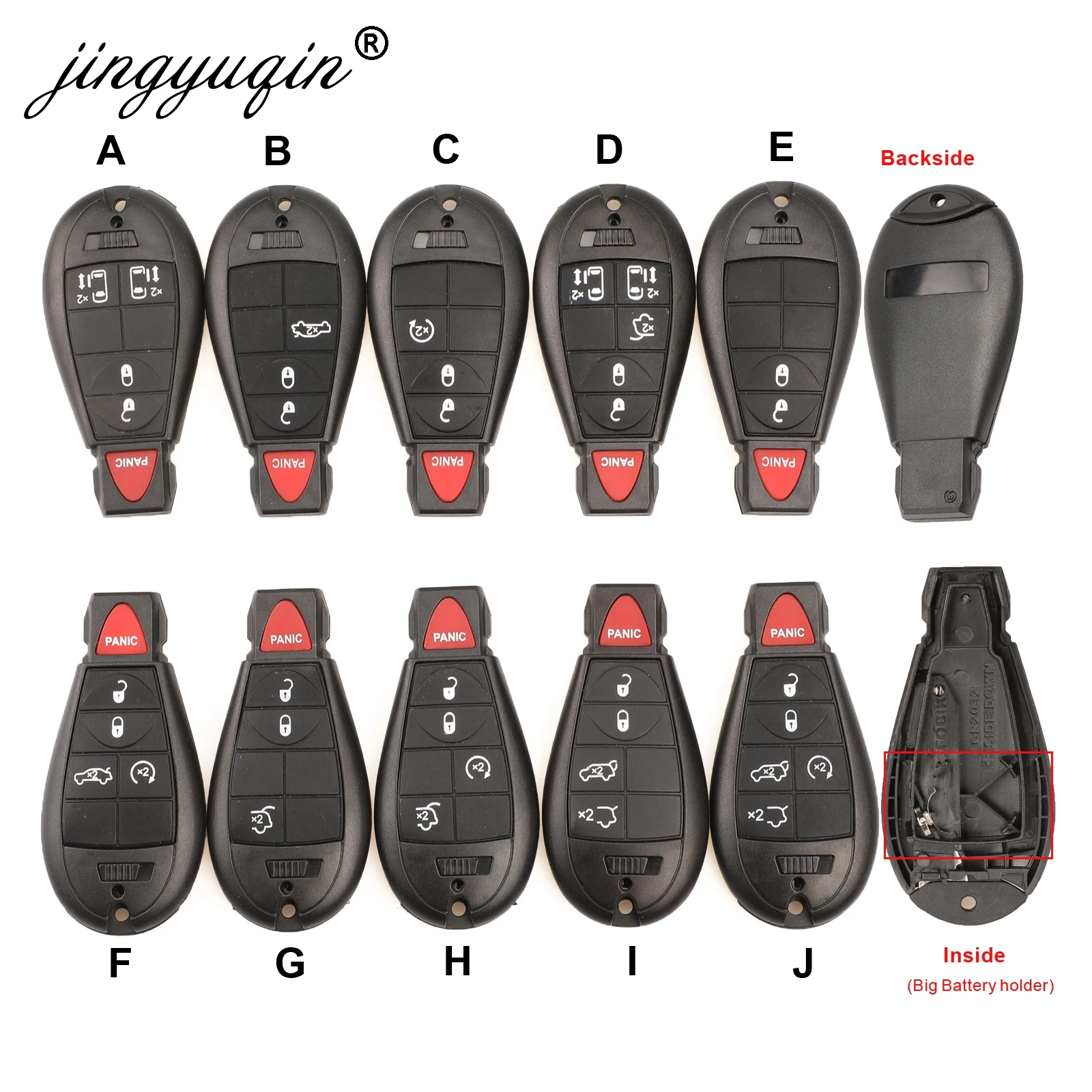 SHELL//CASE ONLY No Electronics IYZ-C01C For Jeep Grand Cherokee /& Commander 1 New Blue Keyless Entry 5 Buttons Remote Start Car Key Fob M3N5WY783X