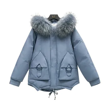 

2019 Autumn Winter New Women Jacket Coat Fur Collar Hooded Parkas Cotton Wadded Jackets Female Causal Warm Thicken Outwear R982