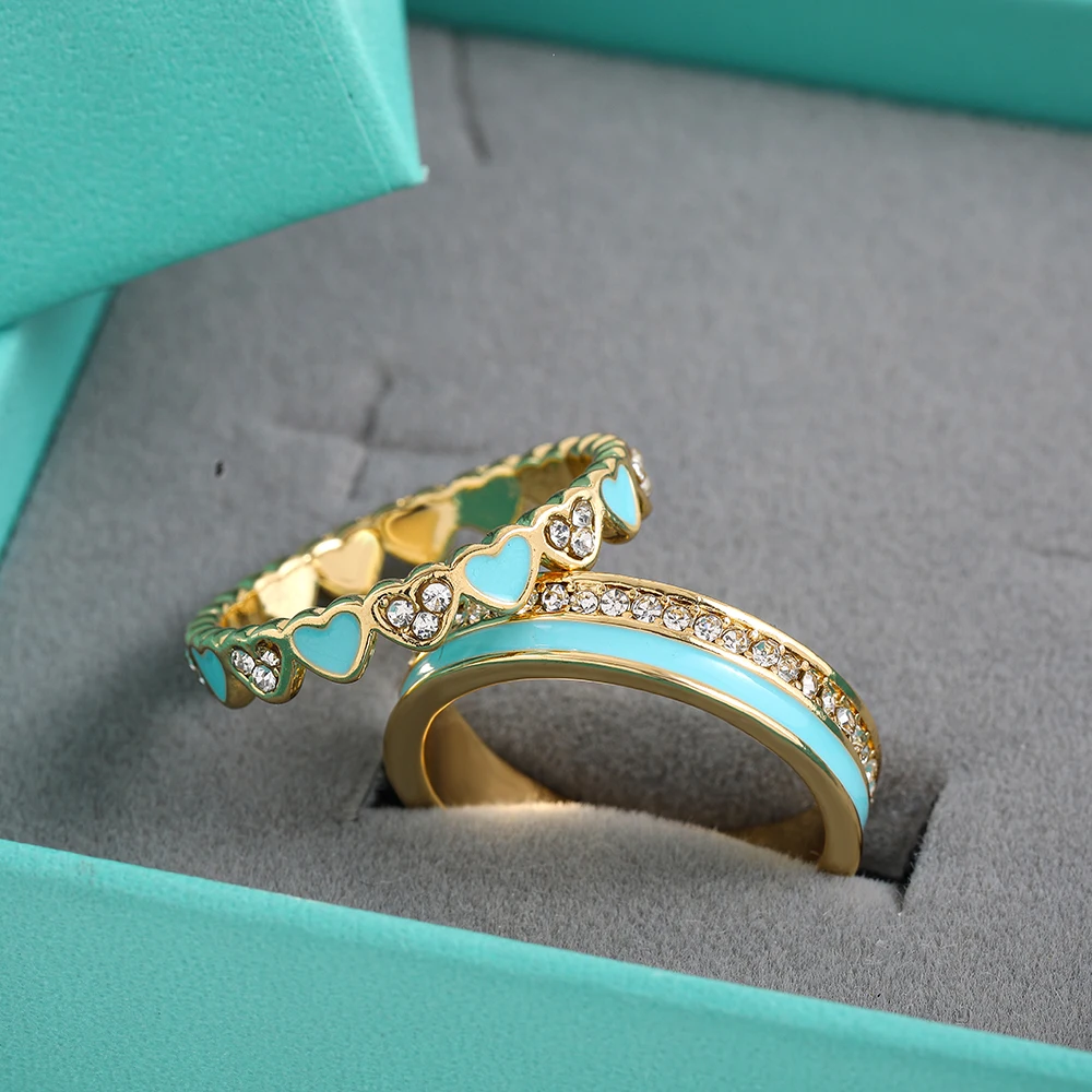 Candy color Enamel Heart Rings Pave Zircon Finger Rings For Women Charm Love Heart Wedding Bands Stackable Jewelry wedding rings finger rings fashion rings zircon rings fashion ring metal rings stackable rings