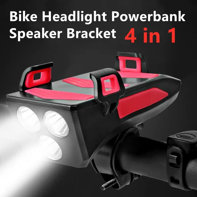 4 in 1 T6 LED Fahrradlicht Handyhalter Fahrradhorn Handy Power Scheinwerfer  USB wiederaufladbar