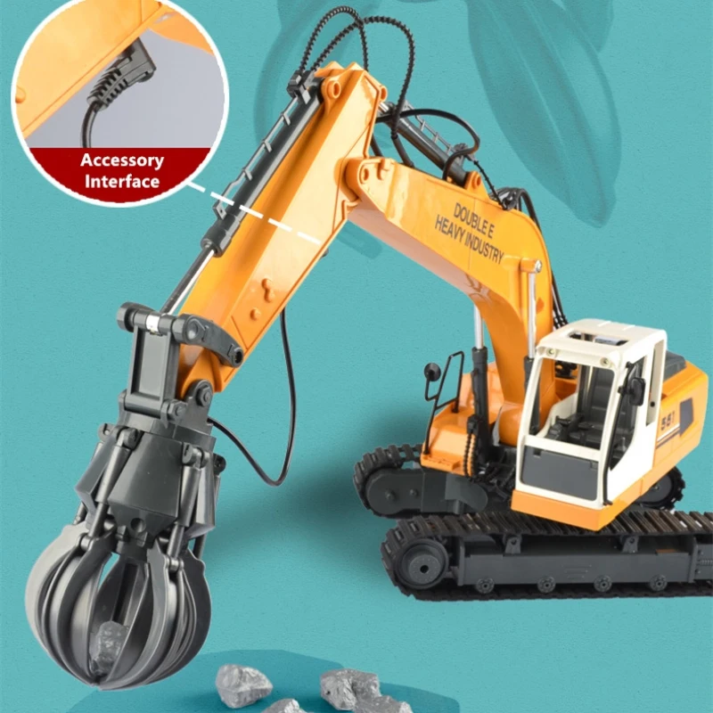 64CM Simulation RC Excavator 660 Degree Rotation Console Telescopic Boom Alloy Bucket DIY Assemble Pile Head And Grab RC Truck 4