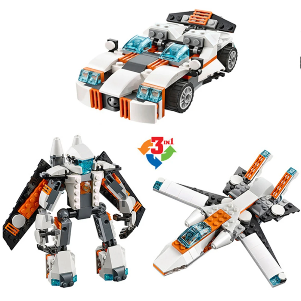 

3115 City Architect Creator 3 in 1 Future Flyers Robot Car Aircraft Building Blocks Kids Toys Fit 31034