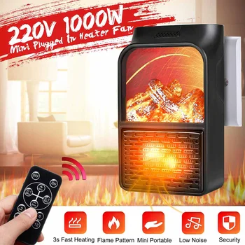 

1000W Mini Portable PTC Heater Electric Heater Fan Fireplace Flame Display Timer Remote Control Household Winter Heating Machine