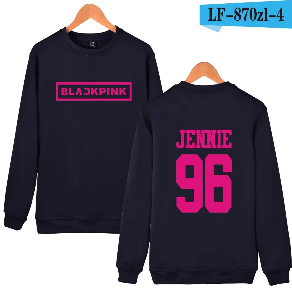 Darkblue Одежда для девочек в Корейском стиле группы Blackpink толстовки кофты Женская обувь черного, розового цвета в стиле Харадзюку Толстовка Camisas Feminina KPOP одежда с принтом Blackpink - Цвет: Darkblue