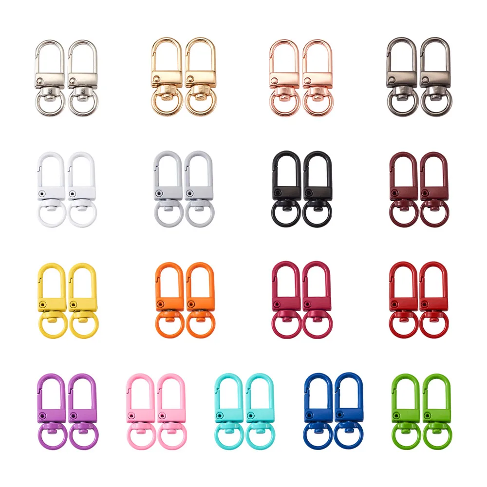 

34pcs Colorful Alloy Swivel Snap Clasp Hooks for Jewelry making DIY Bracelet Keychain Accessories 33.5x13x5mm, Hole: 6x9.5mm