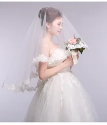 Vintage Wedding Veils  Shoulder Length Bridal Lace Appliques One Layer Short Bridal Veils In Stock