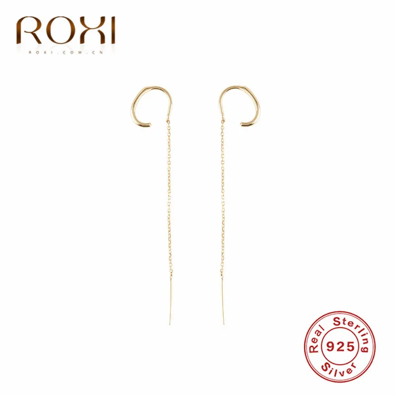 ROXI, 925 пробы, Серебряные длинные серьги с кисточками, Геометрическая цепочка, ушные линии, серьги для женщин, клипсы, висячие серьги