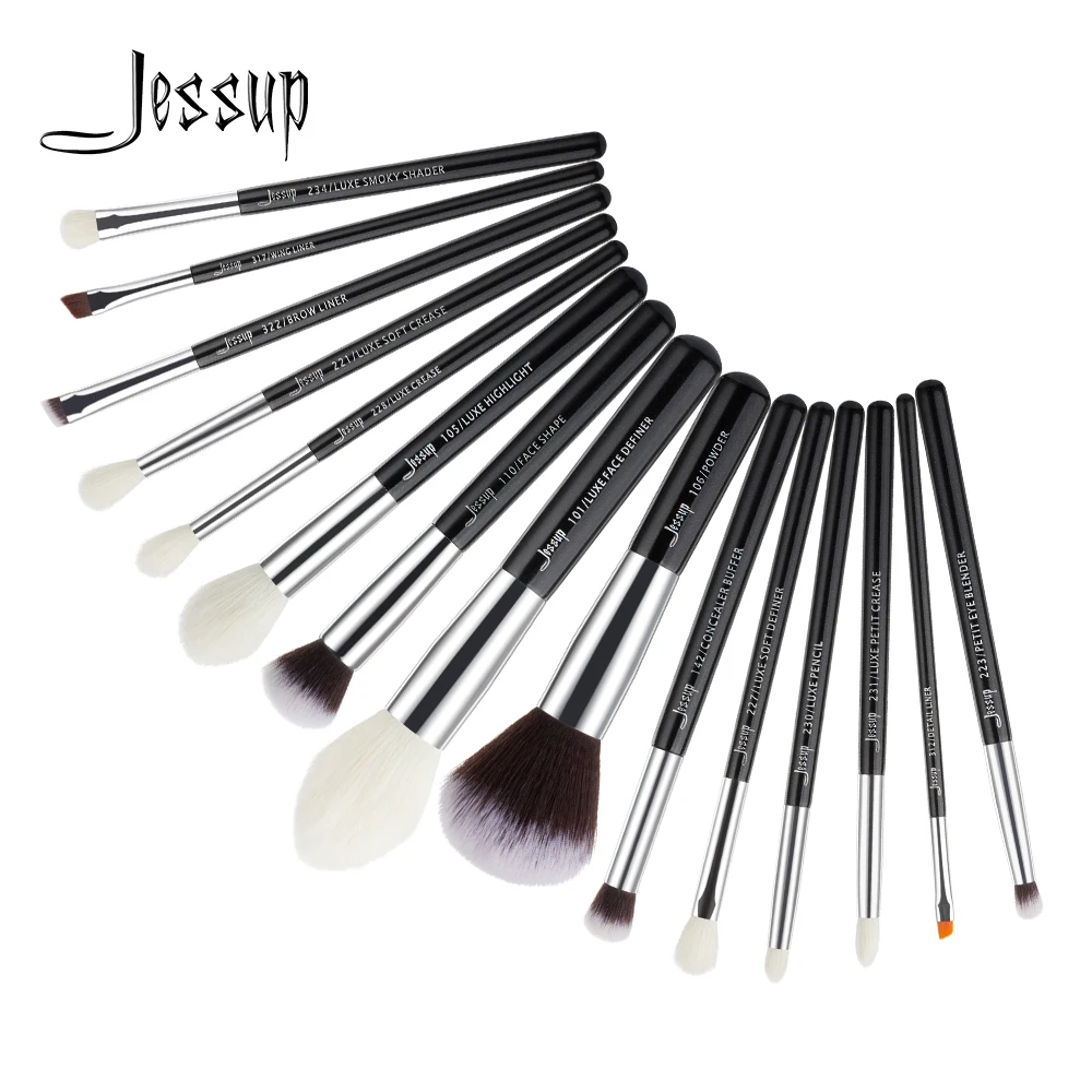 Кисти для макияжа черно серебристые 15 шт.|jessup brushes|professional makeup brushesset brushes |